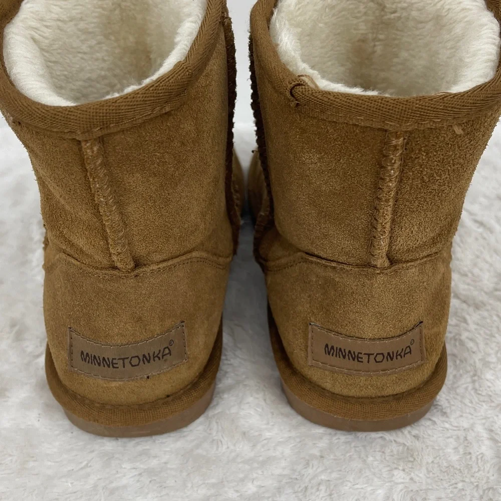 MINNETONKA Cozy Brown FAUX FUR -Lined Women's LEATHER ANKLE Boots SIZE 6